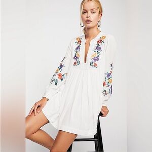 Free People Mia Gauze Embroidered Mini Dress White Floral Size Small Pockets